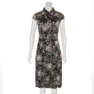 Tuleh silk heart print cap sleeve collar dress
